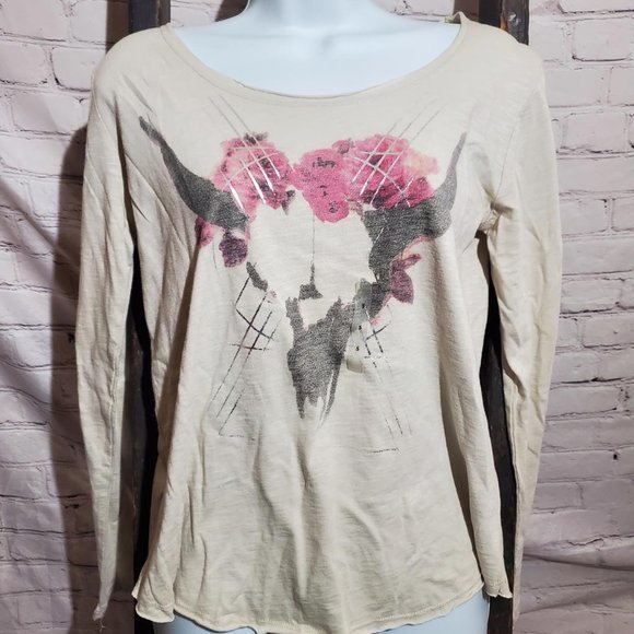 Small Long Sleeve Top - Bull Skull with Flowers -‎ Country - Picture 5 of 5